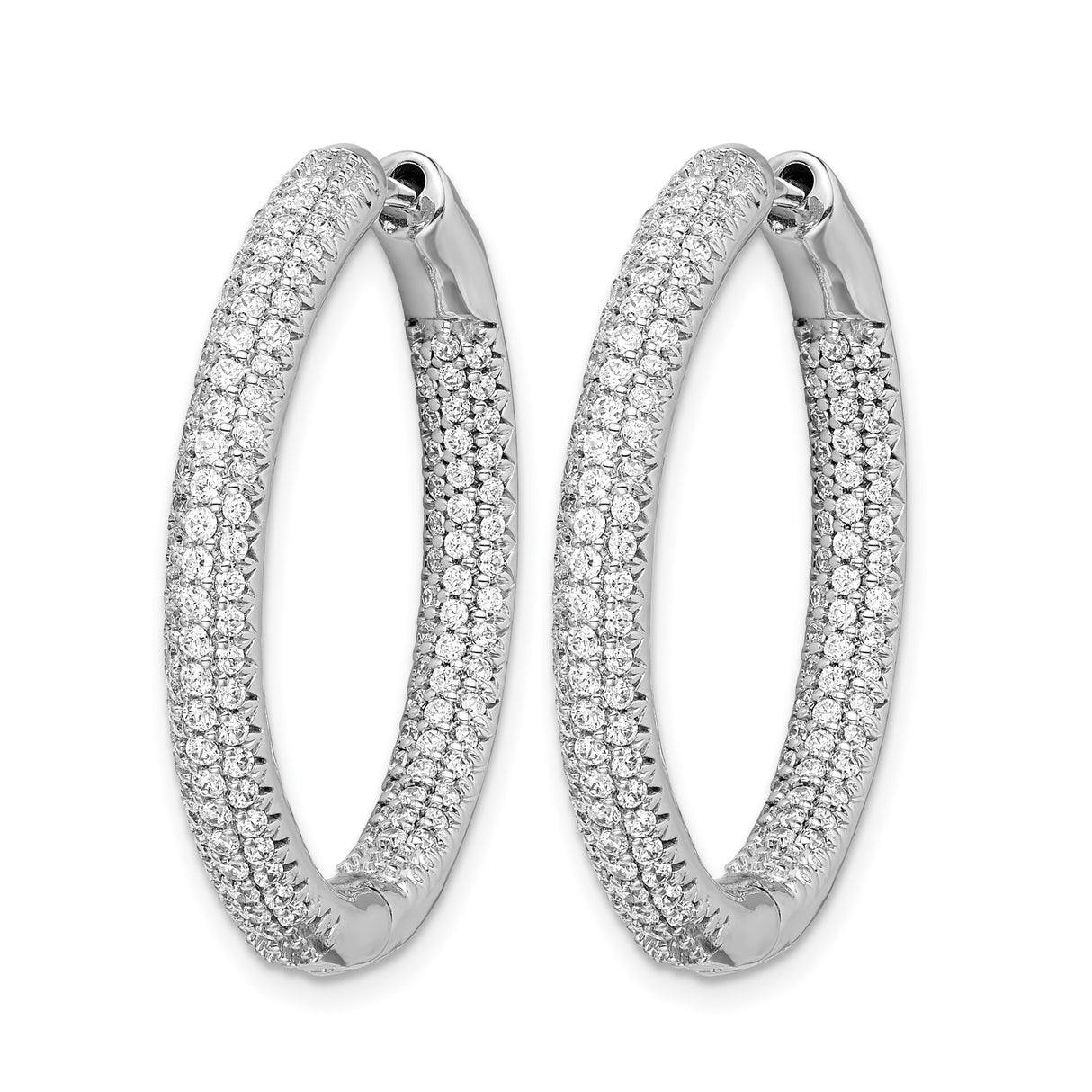 14k White Gold Hoop Earrings with Triple Row Pavé Diamond Setting