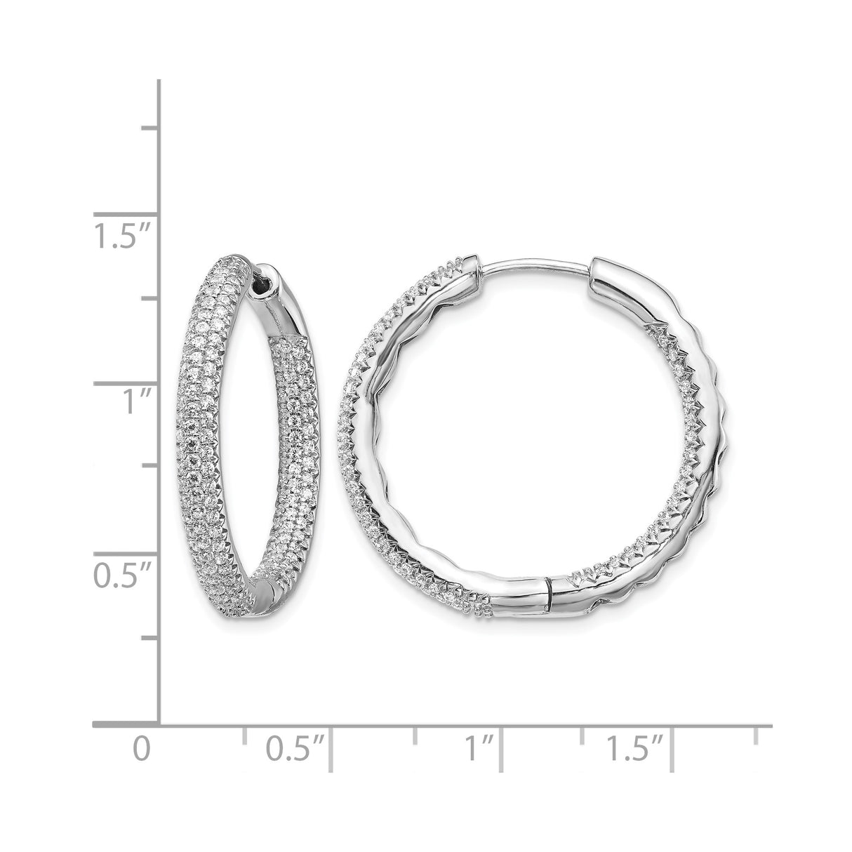 14k White Gold Hoop Earrings with Triple Row Pavé Diamond Setting