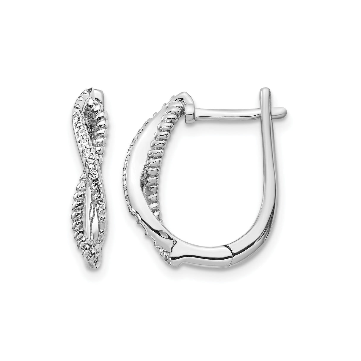 14k White Gold Hoop Earrings with Diamond Accents, Twisted Infinity Design for Women