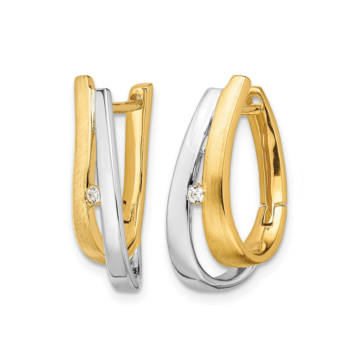 14k Yellow Gold Hoop Earrings with Diamond Accent, Twisted Two-Tone Design for Women