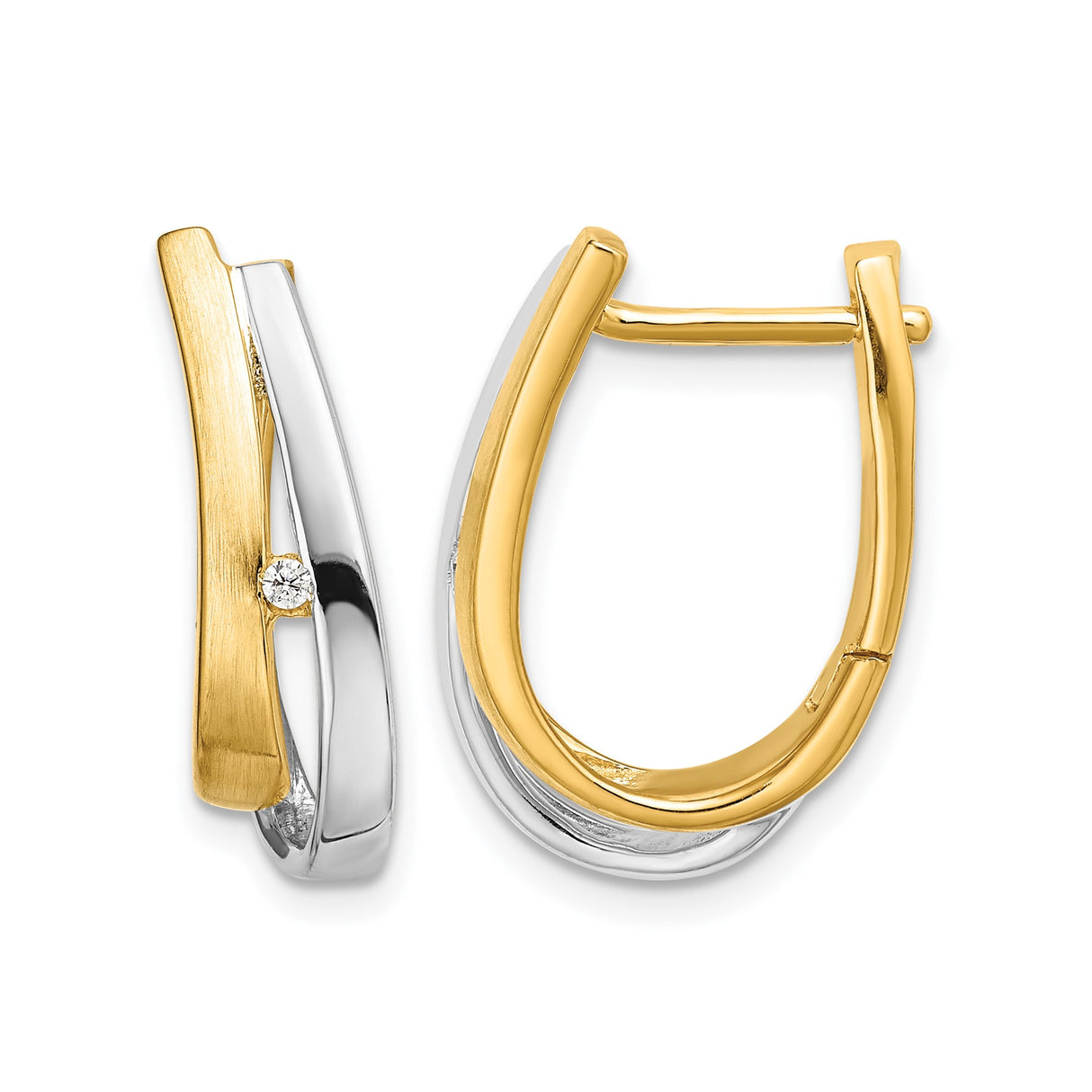 14k Yellow Gold Hoop Earrings with Diamond Accent, Twisted Two-Tone Design for Women