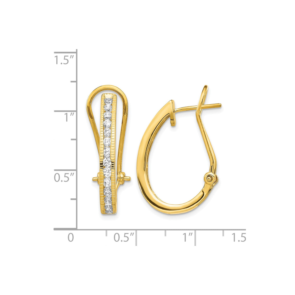 14k Yellow Gold Teardrop Hoop Earrings with Diamonds, Sleek Omega Back, Classic Design