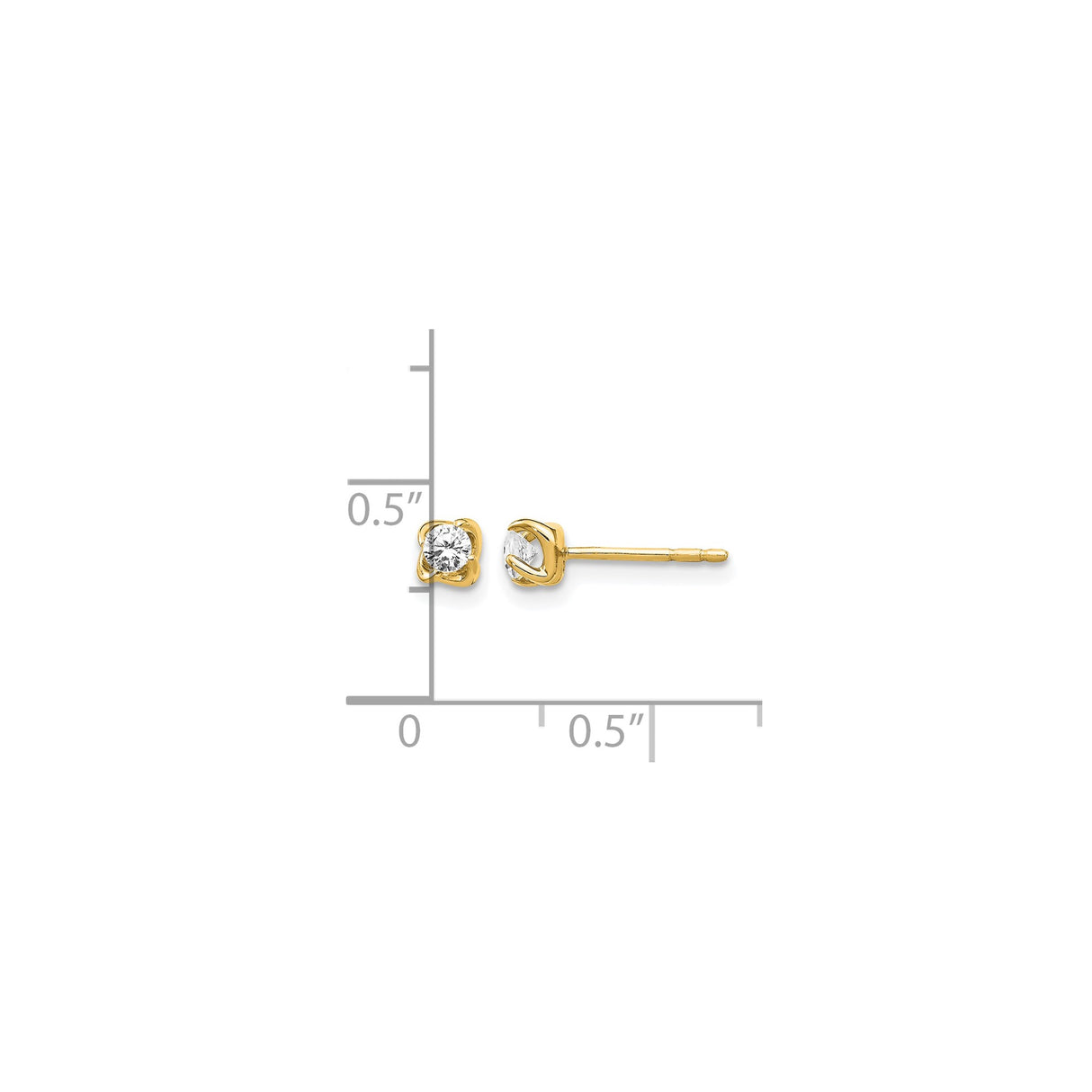 14k Yellow Gold Stud Earrings with Round Cut Diamond in Four Prong Setting, Minimalist Design