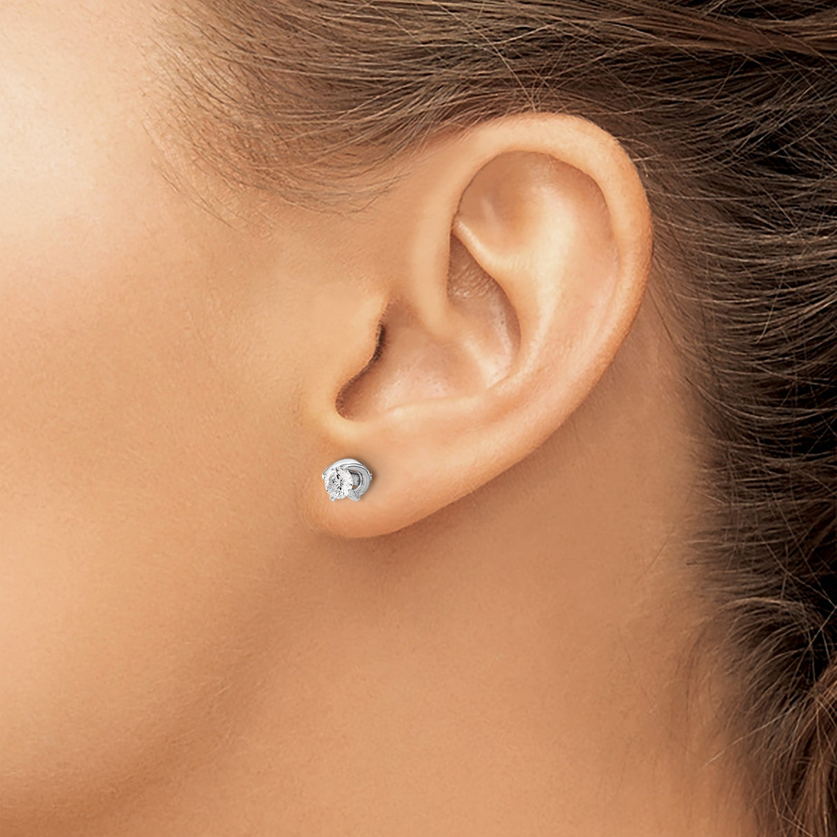 14k White Gold Stud Earrings with Round Diamonds, Classic Four Prong Setting