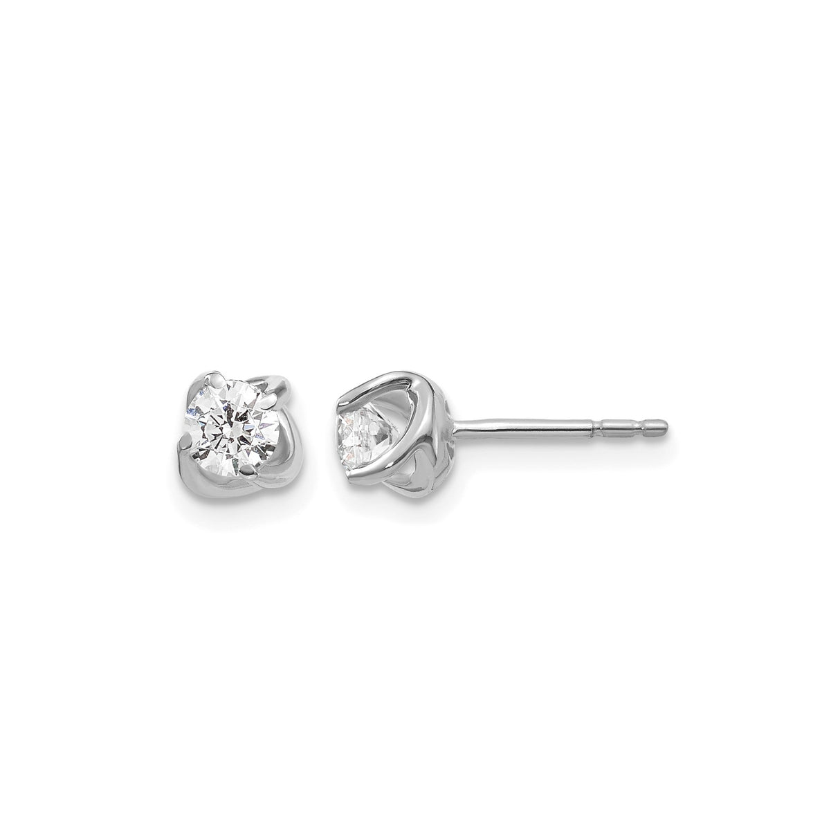 14k White Gold Stud Earrings with Round Cubic Zirconia, Classic Four Prong Setting
