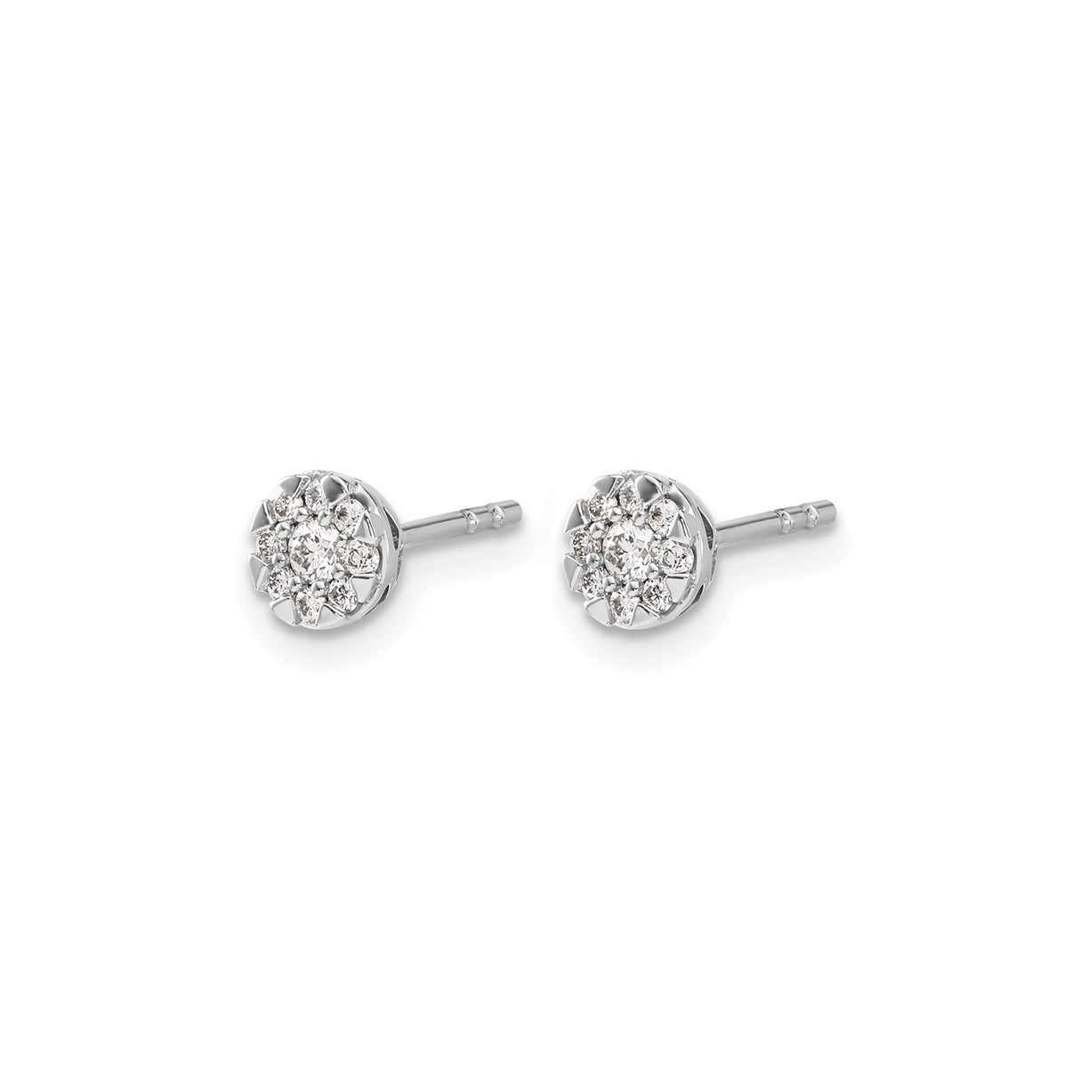 14k White Gold Diamond Stud Earrings, Cluster Floral Design, Pavé Setting for Women