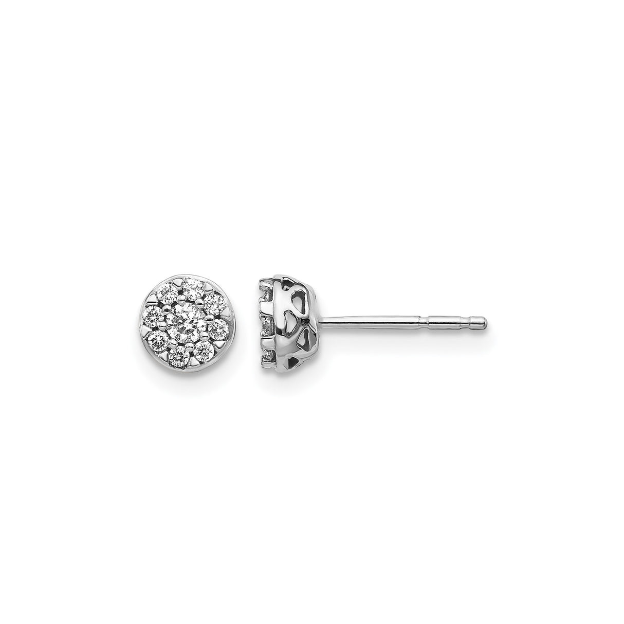 14k White Gold Diamond Stud Earrings, Cluster Floral Design, Pavé Setting for Women