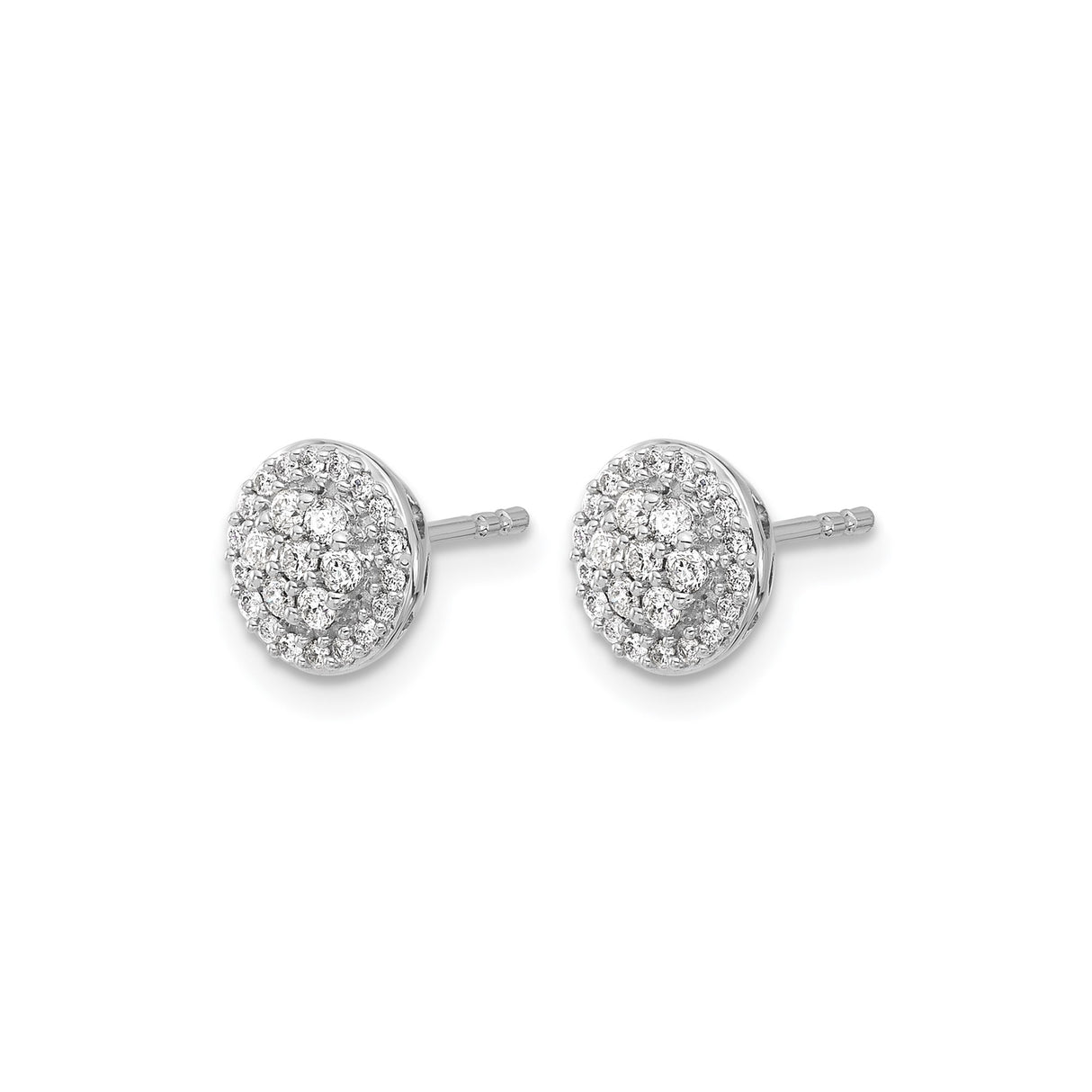 14k White Gold Diamond Cluster Stud Earrings with Round Pave Setting
