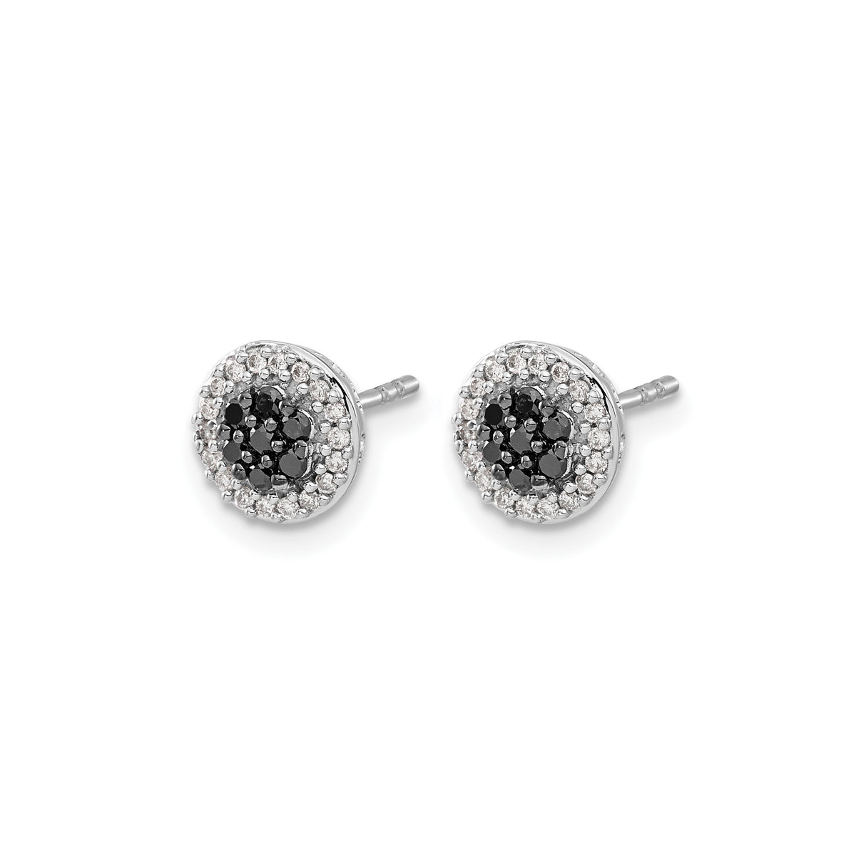 14k White Gold Stud Earrings with Black Diamond Cluster and White Diamond Halo