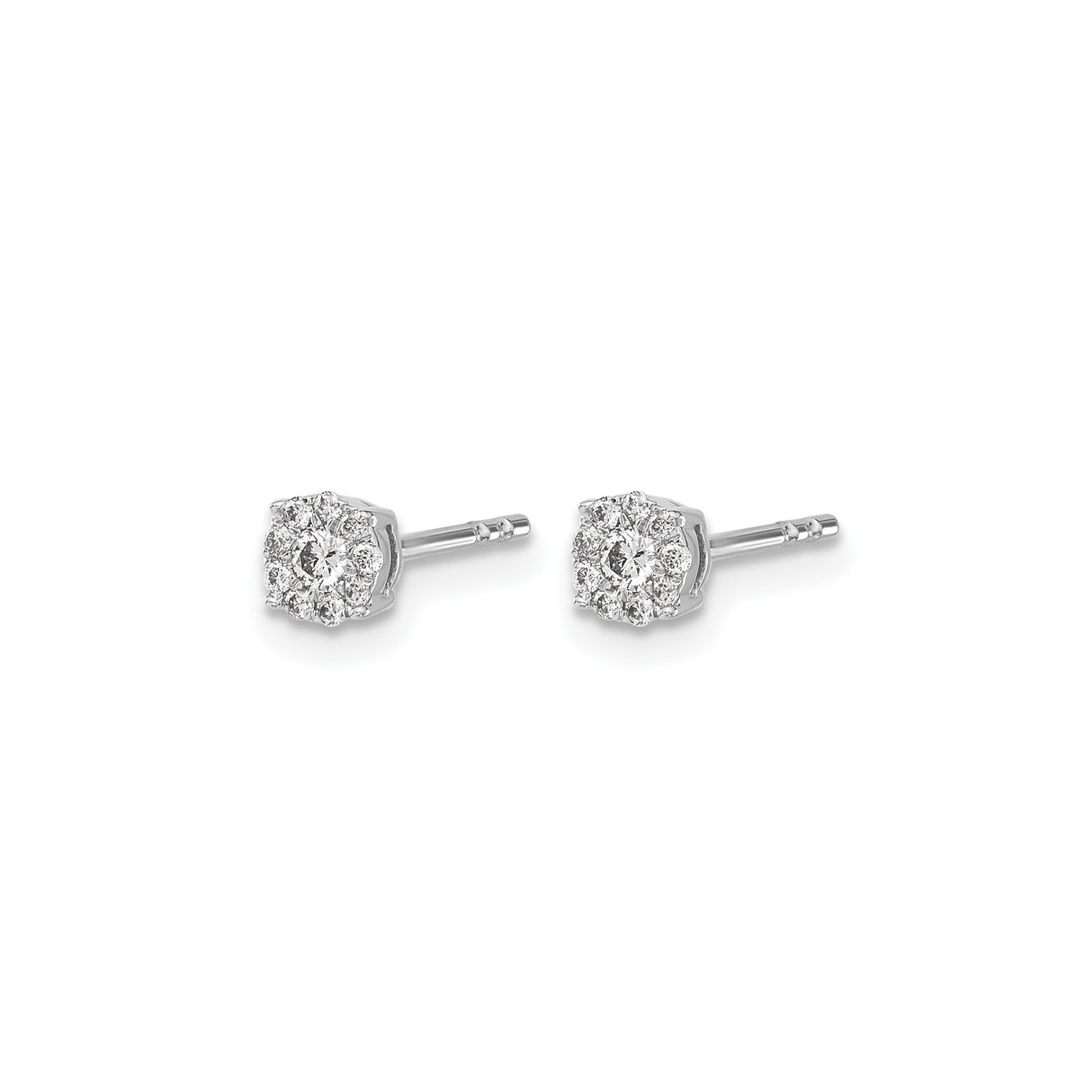 14k White Gold Diamond Stud Earrings with Round Center and Halo Floral Design