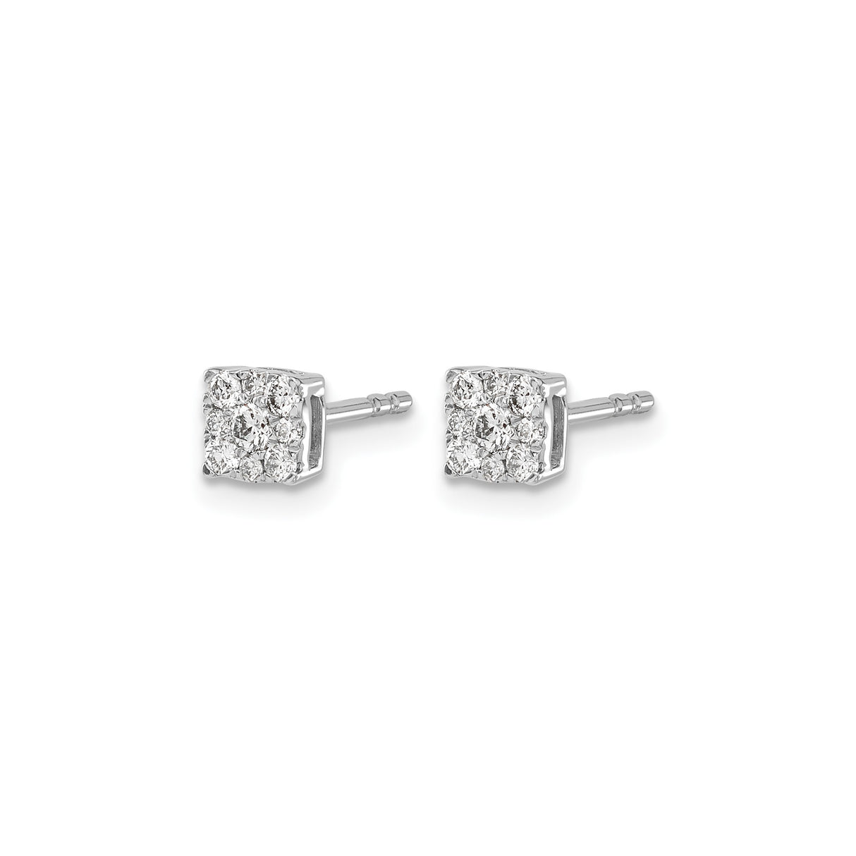 10k White Gold Diamond Cluster Stud Earrings, Round Cut in Square Design