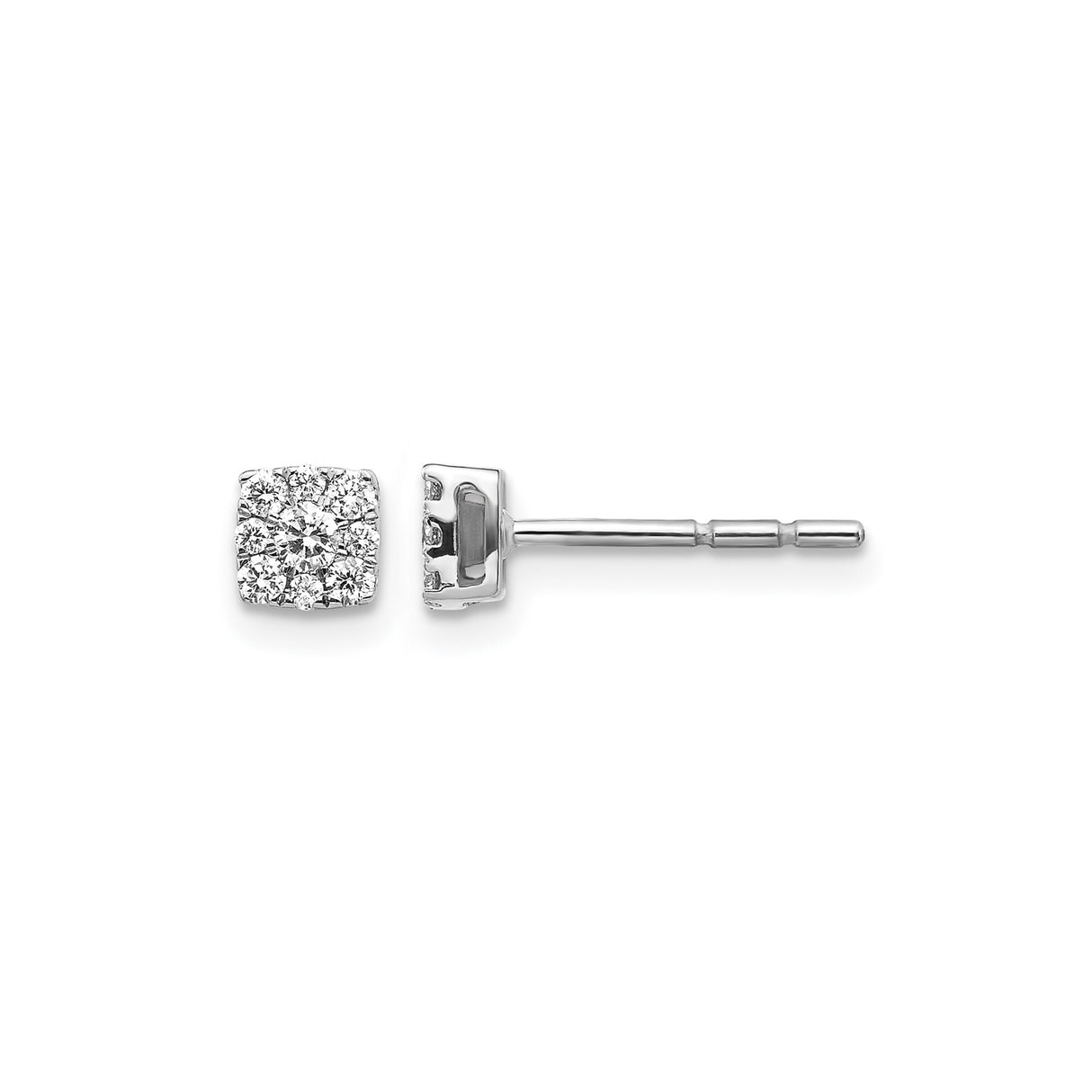 10k White Gold Diamond Cluster Stud Earrings, Round Cut in Square Design