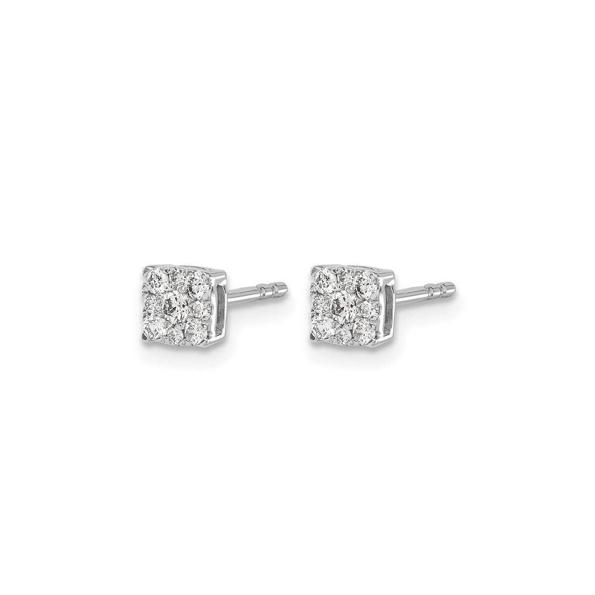 14k White Gold Diamond Stud Earrings, Square Cluster Setting, Minimalist Style for Women