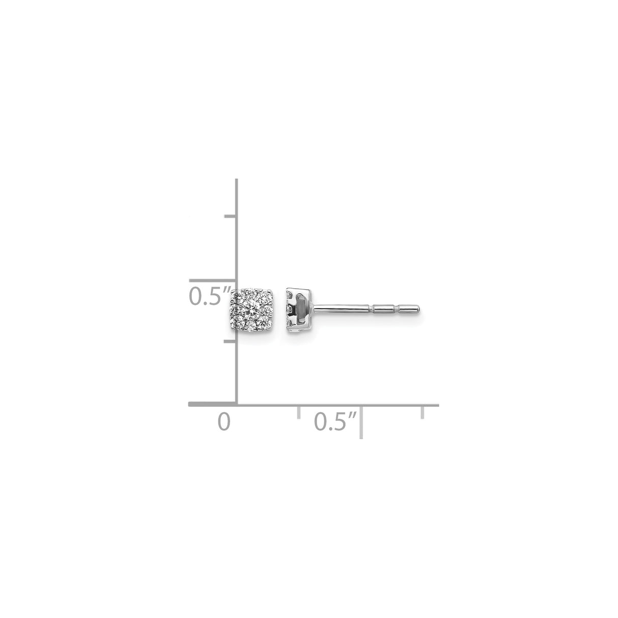 14k White Gold Diamond Stud Earrings, Square Cluster Setting, Minimalist Style for Women