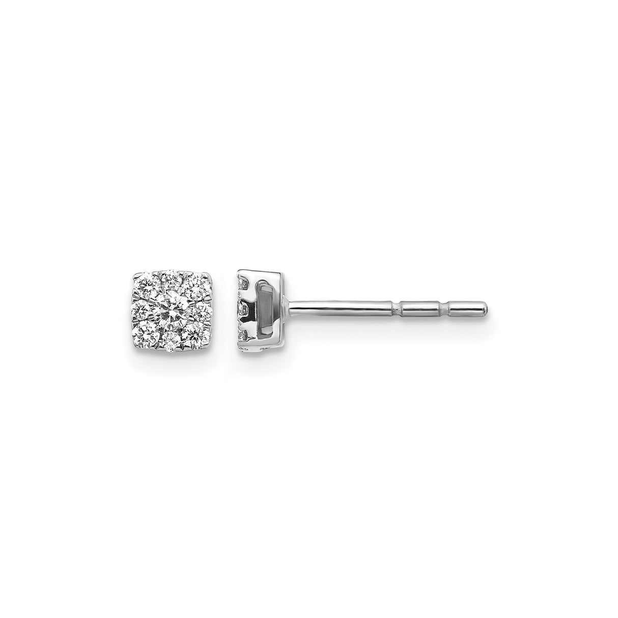 14k White Gold Diamond Stud Earrings, Square Cluster Setting, Minimalist Style for Women