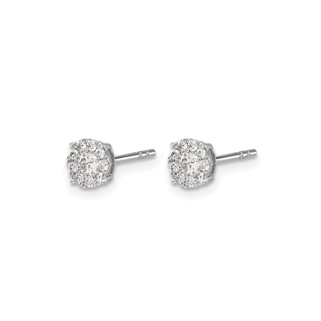 14k White Gold Diamond Cluster Stud Earrings with Round Center and Floral Halo Design