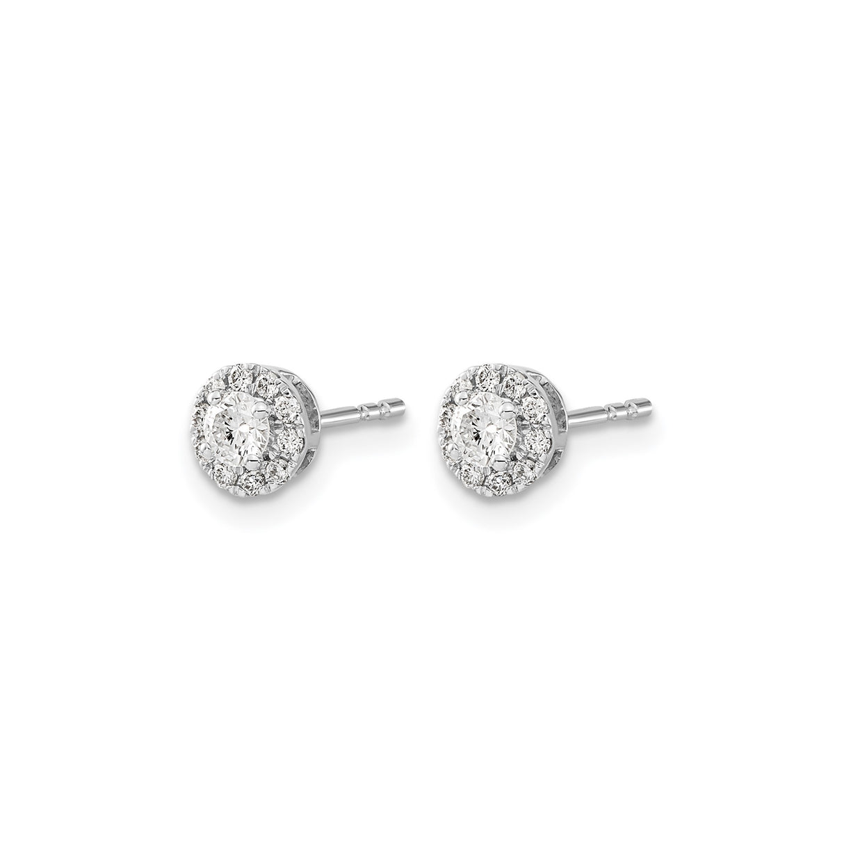 14k White Gold Diamond Stud Earrings, Round Cluster with Halo Design for Women