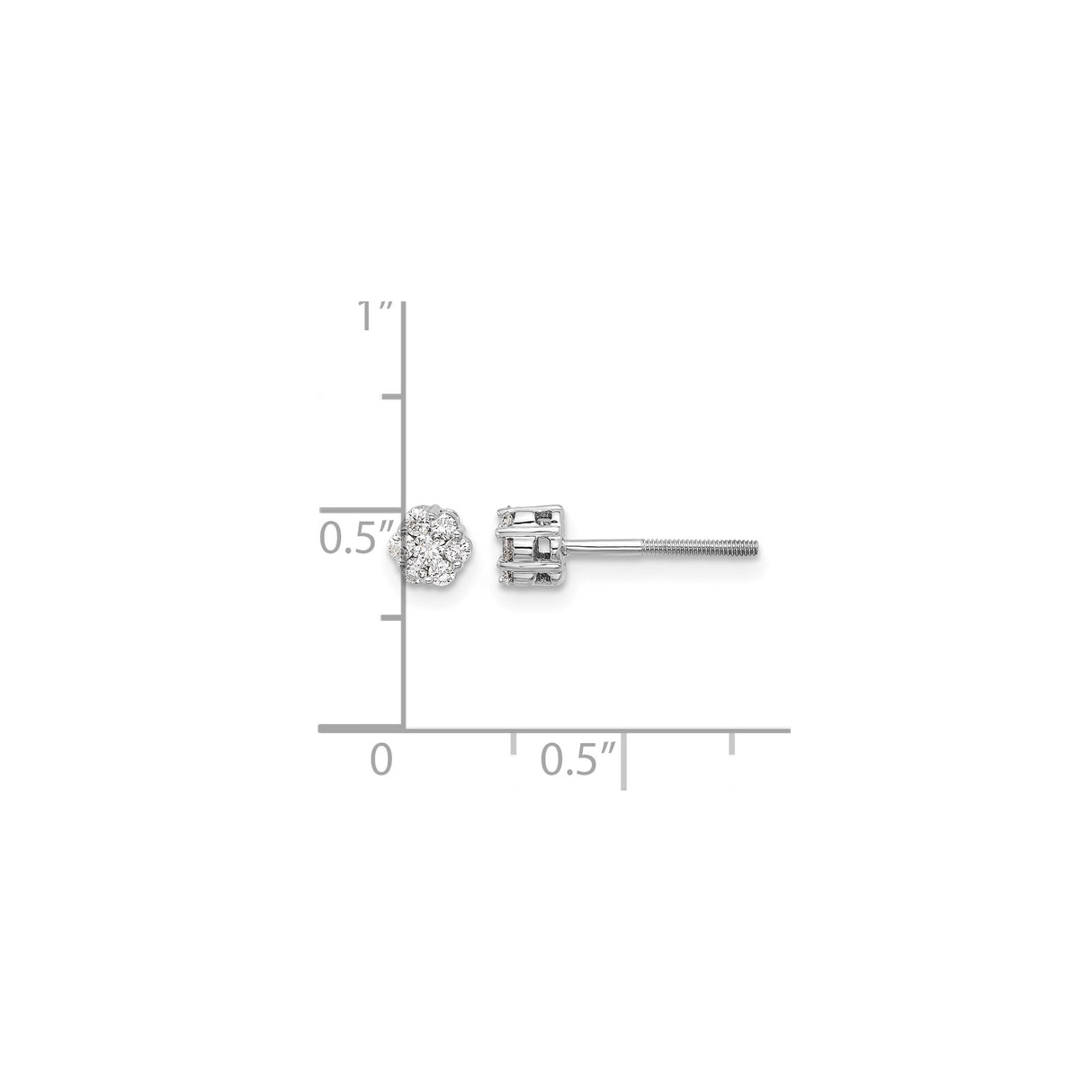 14k White Gold Diamond Cluster Stud Earrings, Floral Inspired Design for Women