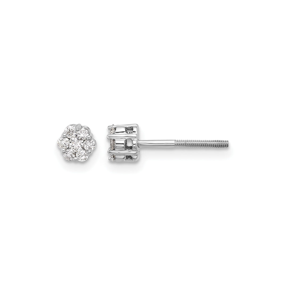 14k White Gold Diamond Cluster Stud Earrings, Floral Inspired Design for Women