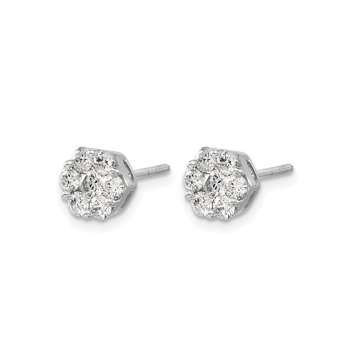 14k White Gold Diamond Cluster Stud Earrings with Floral Hexagon Design