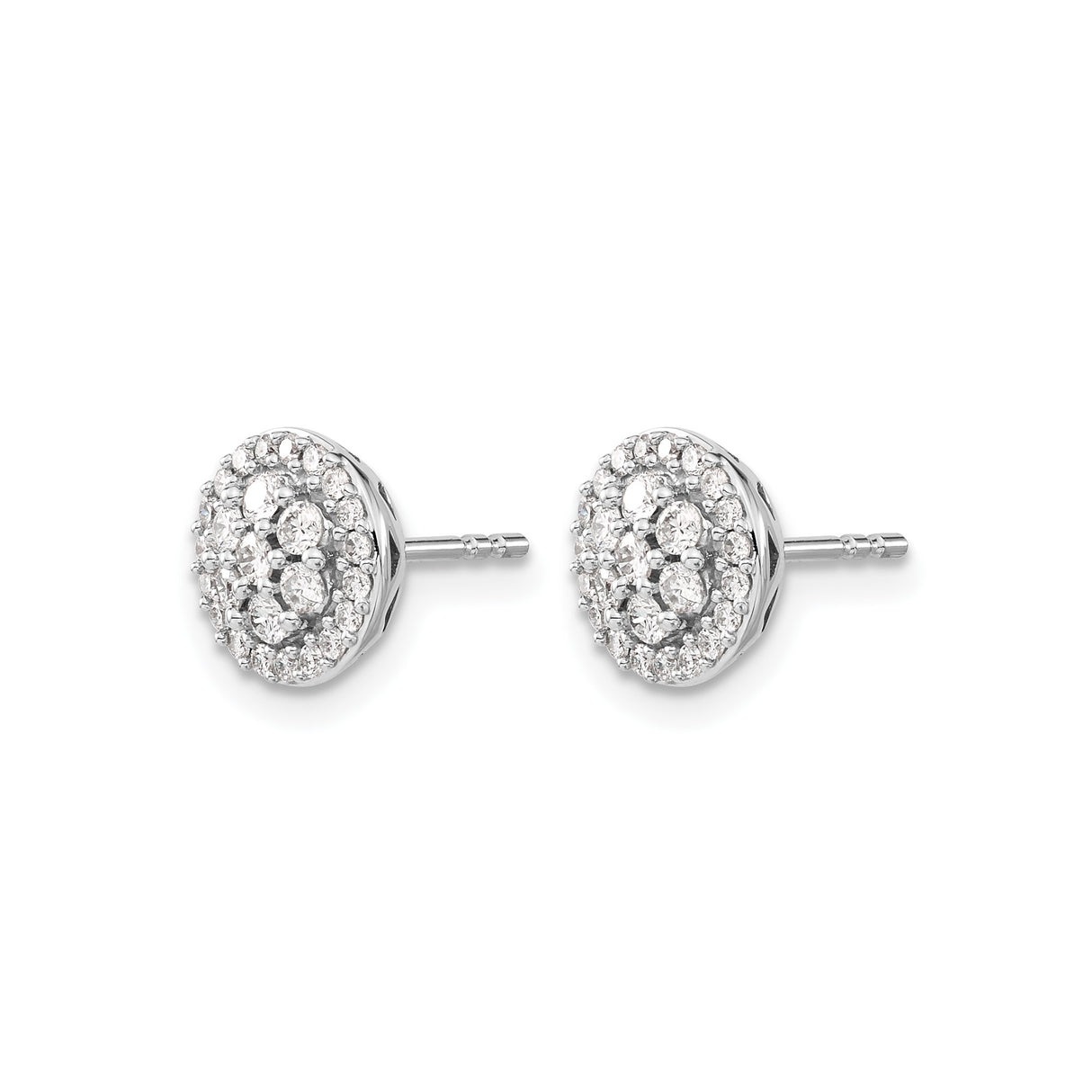 14k White Gold Diamond Stud Earrings with Cluster Halo and Floral Design