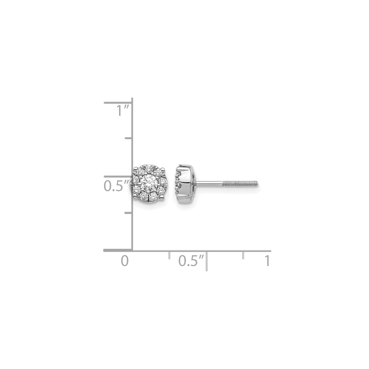 14k White Gold Diamond Stud Earrings with Round Cluster and Halo Design