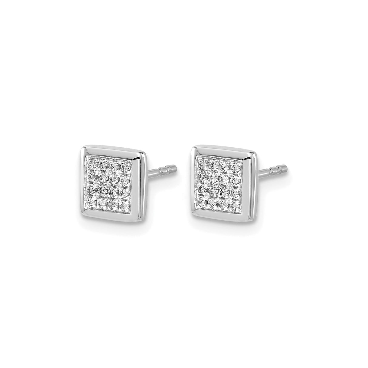 14k White Gold Square Stud Earrings with Pavé Diamond Cluster Design
