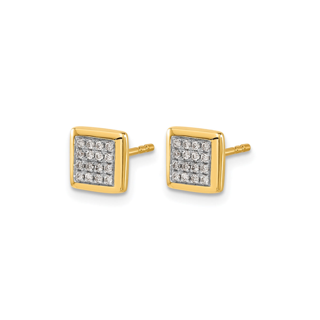 14k Yellow Gold Square Stud Earrings with Pavé Set Diamonds, Bold Urban Style for Men