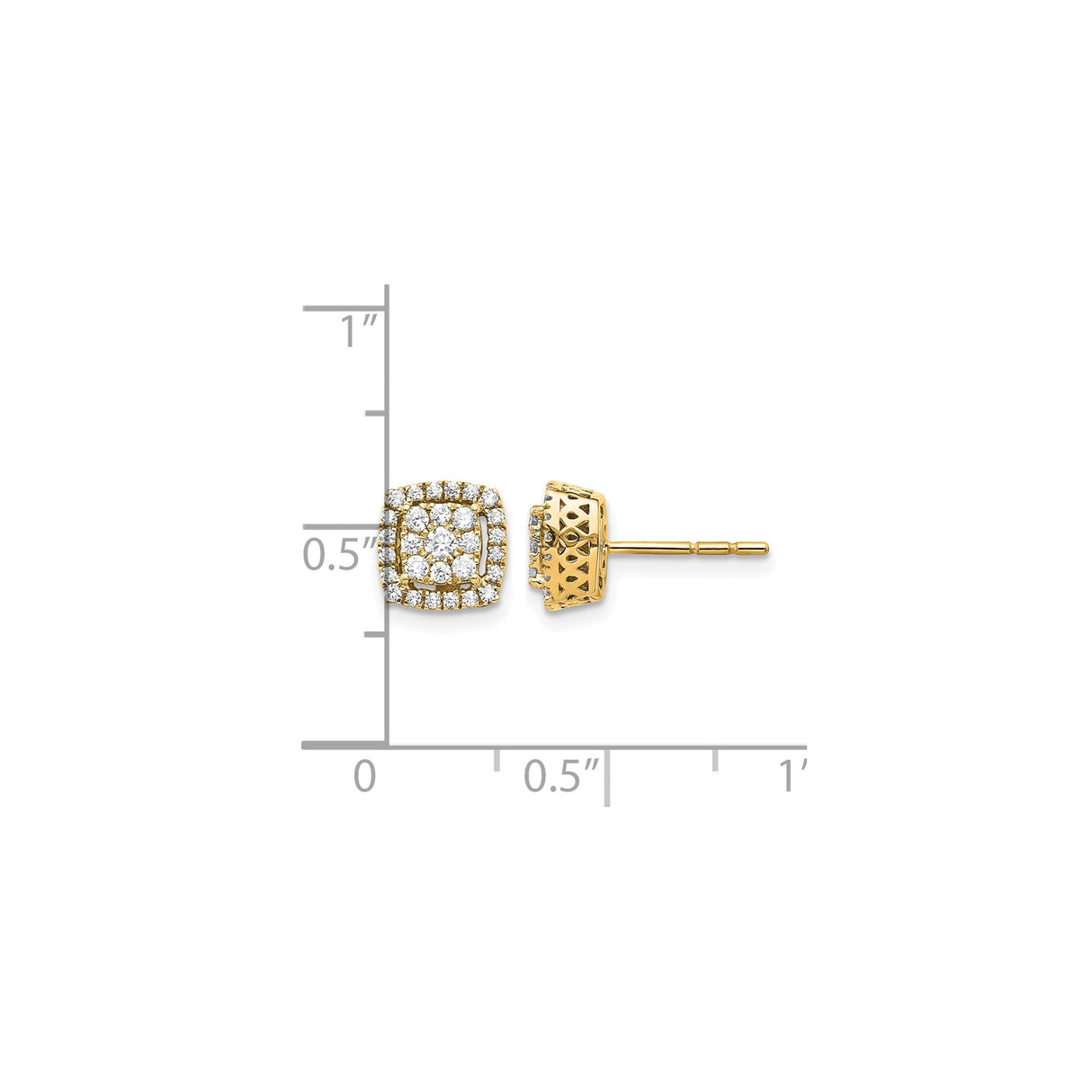 14k Yellow Gold Cushion Cut Diamond Stud Earrings with Double Halo Floral Design