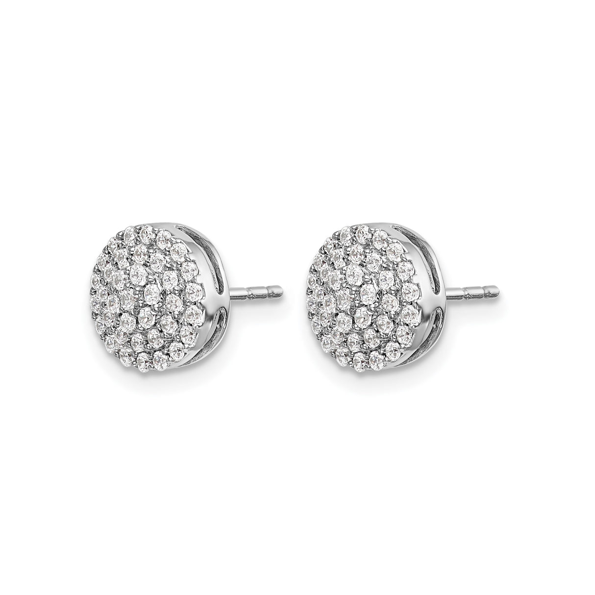 14k White Gold Stud Earrings with Diamond Cluster Design and Pave Cubic Zirconia