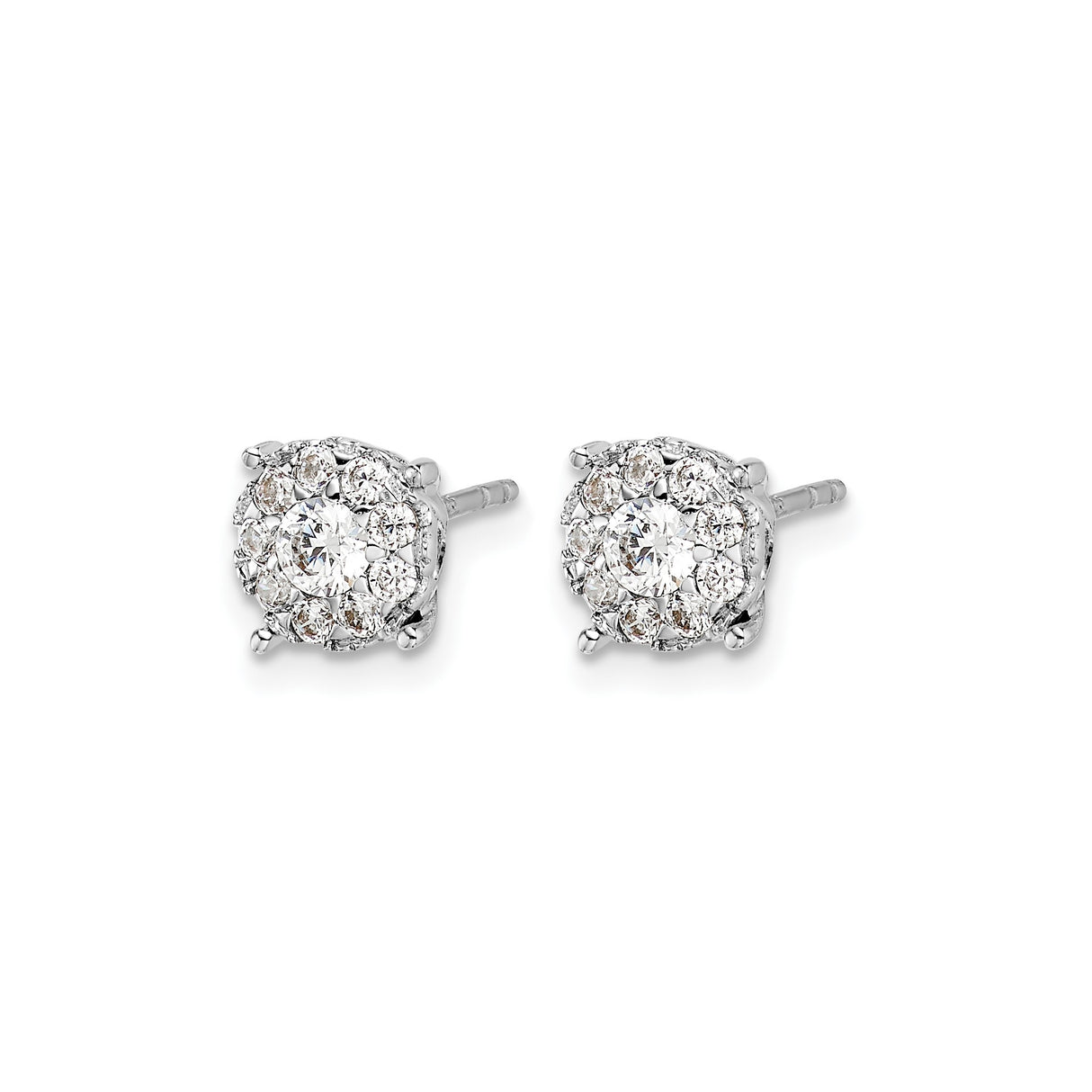 14k White Gold Diamond Cluster Stud Earrings, Floral Round Design for Women