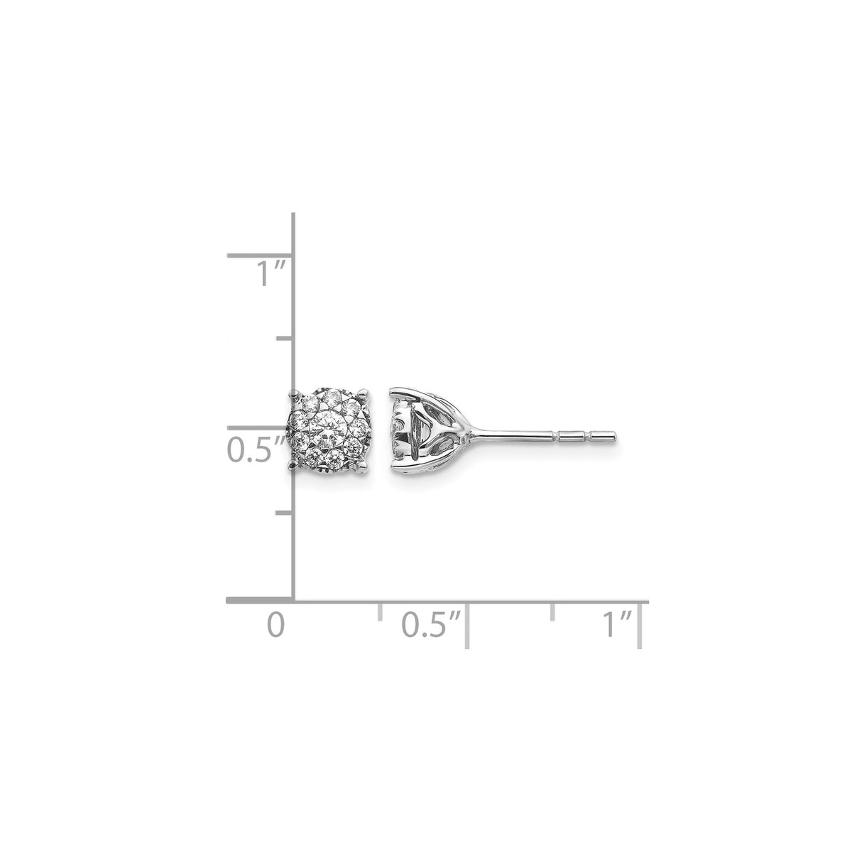 14k White Gold Diamond Cluster Stud Earrings, Floral Round Design for Women