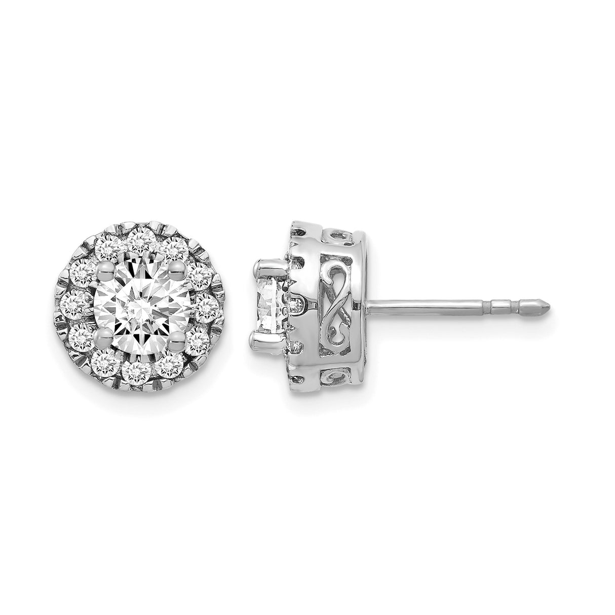 14k White Gold Stud Earrings with Diamond Accents, Halo and Infinity Knot Design