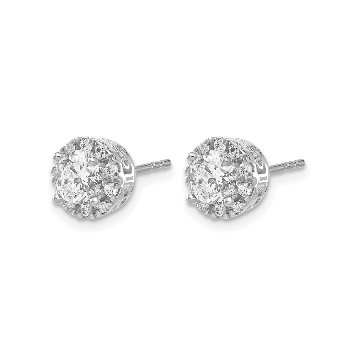 14k White Gold Stud Earrings with Diamond Accents and Halo Openwork Design