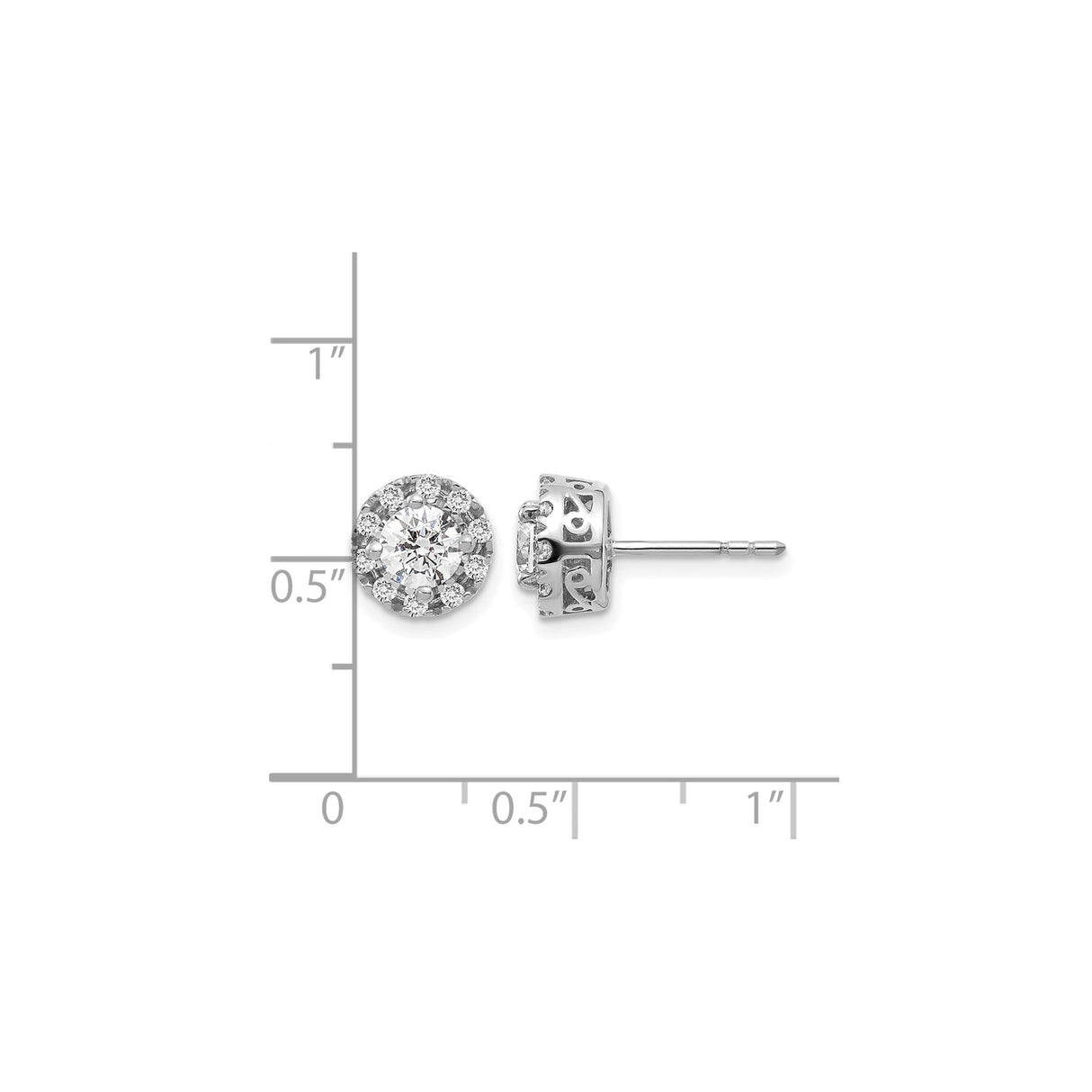 14k White Gold Stud Earrings with Diamond Accents and Halo Openwork Design
