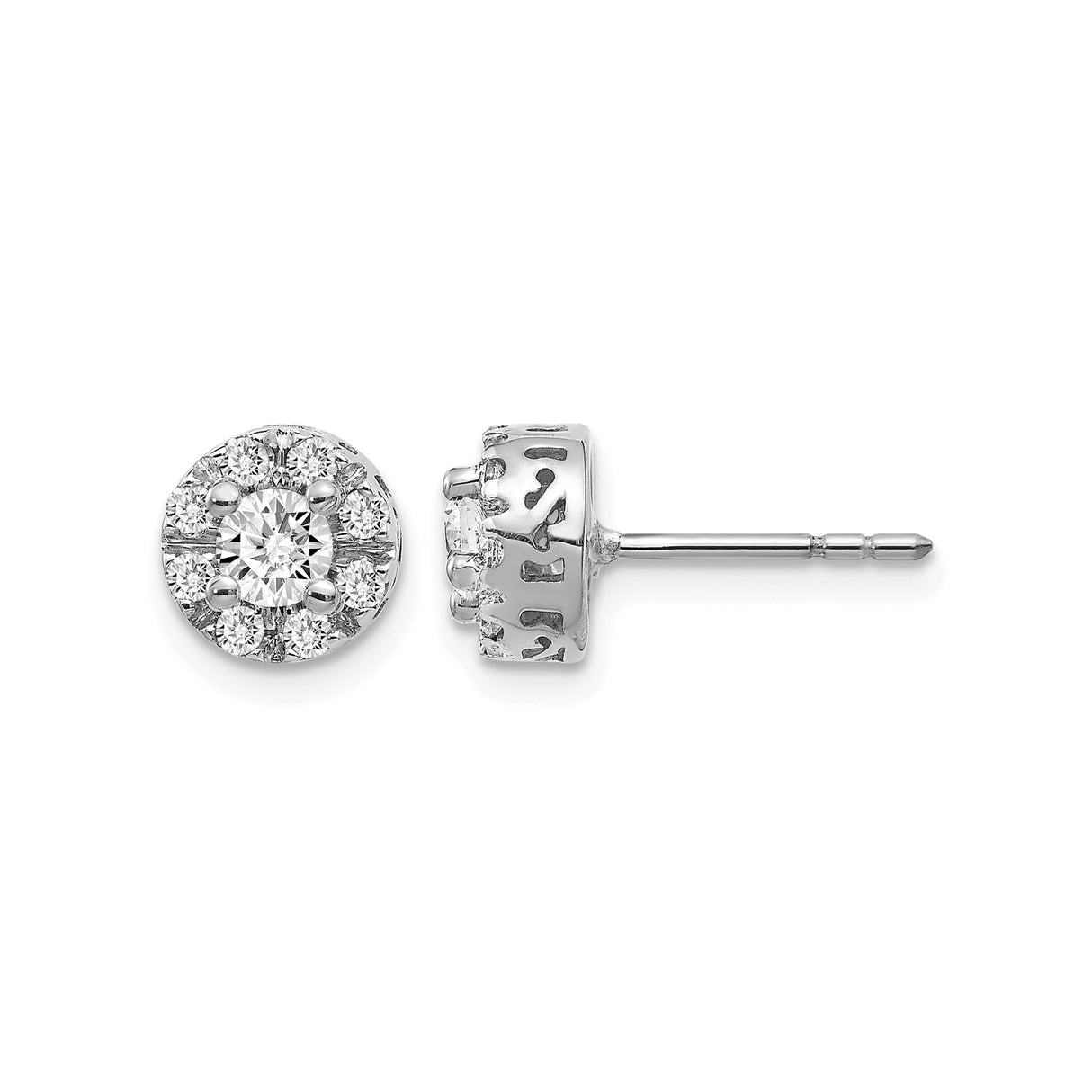 14k White Gold Diamond Halo Stud Earrings with Hebrew Lettering, Spiritual Jewish Jewelry