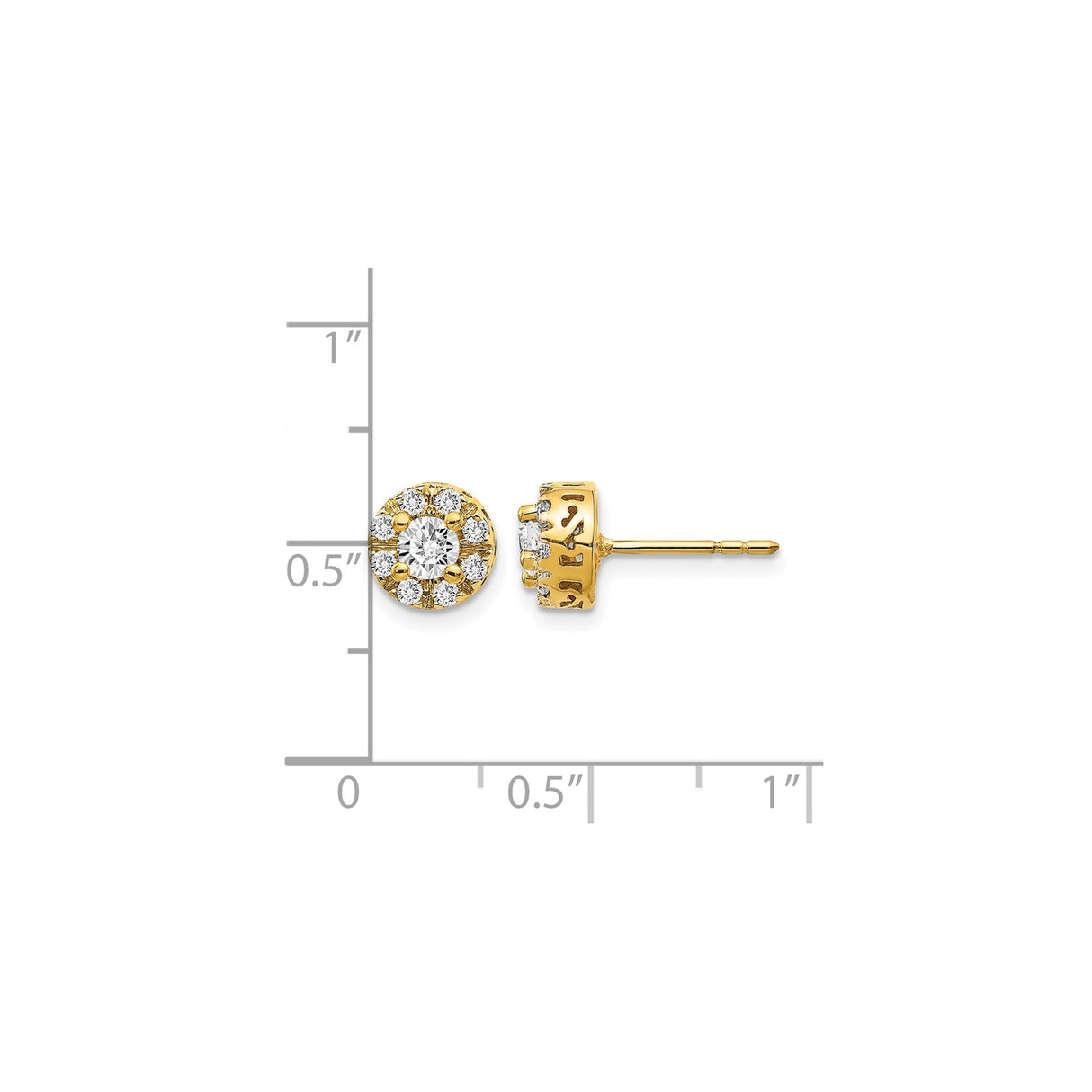 14k Yellow Gold Stud Earrings with Diamond Cluster Halo and Vintage Cutout Design