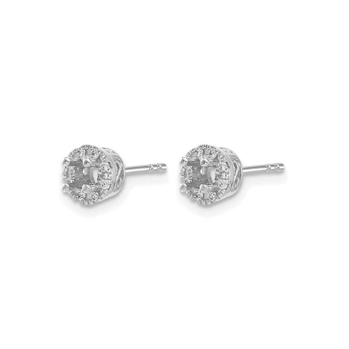 10k White Gold Stud Earrings with Clear Gemstone, Halo Design, Celtic Knot Sides