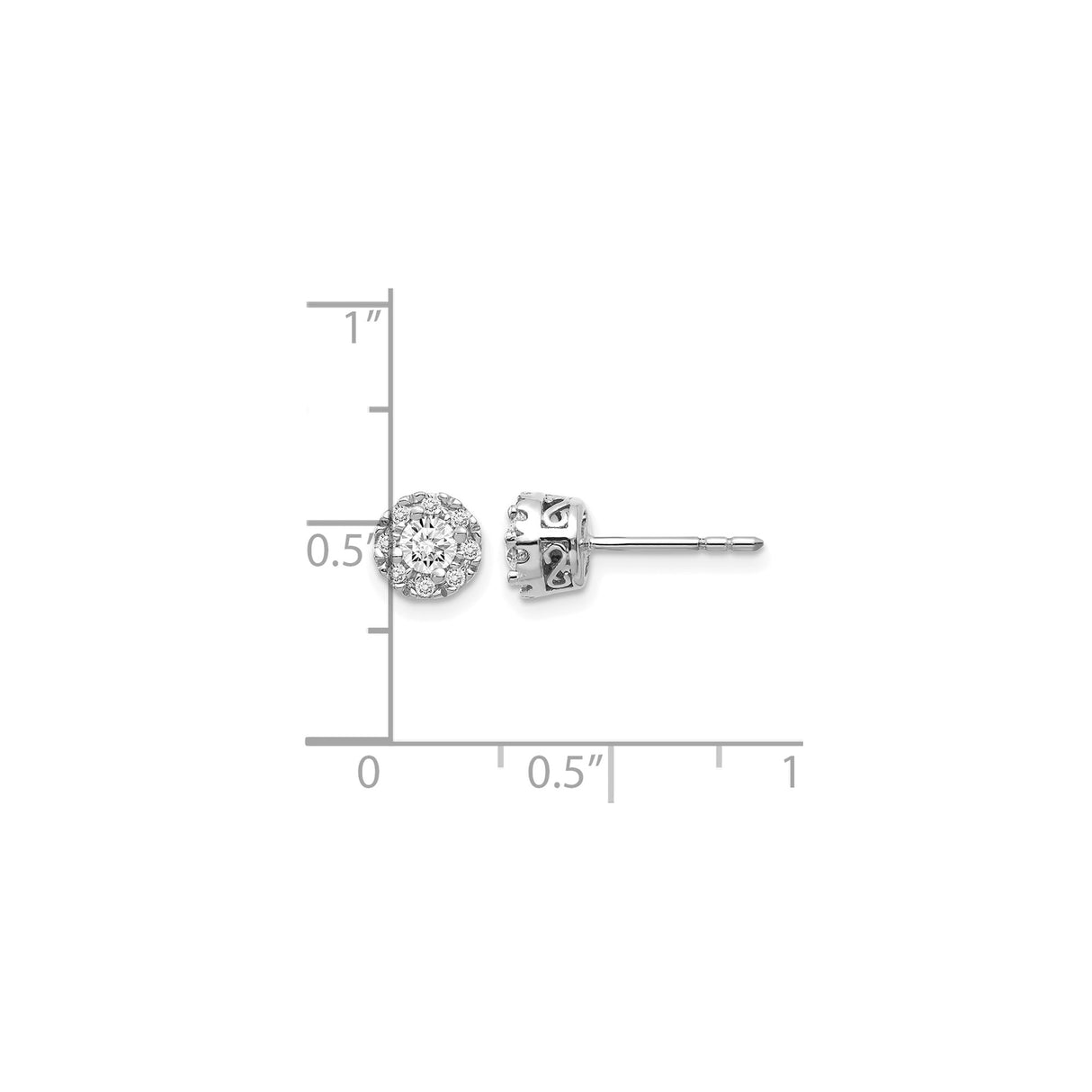 10k White Gold Stud Earrings with Clear Gemstone, Halo Design, Celtic Knot Sides