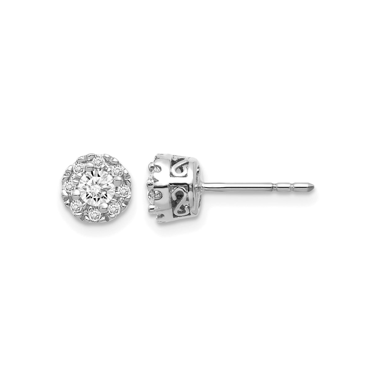 14k White Gold Stud Earrings with Diamond Halo and Celtic Knot Design
