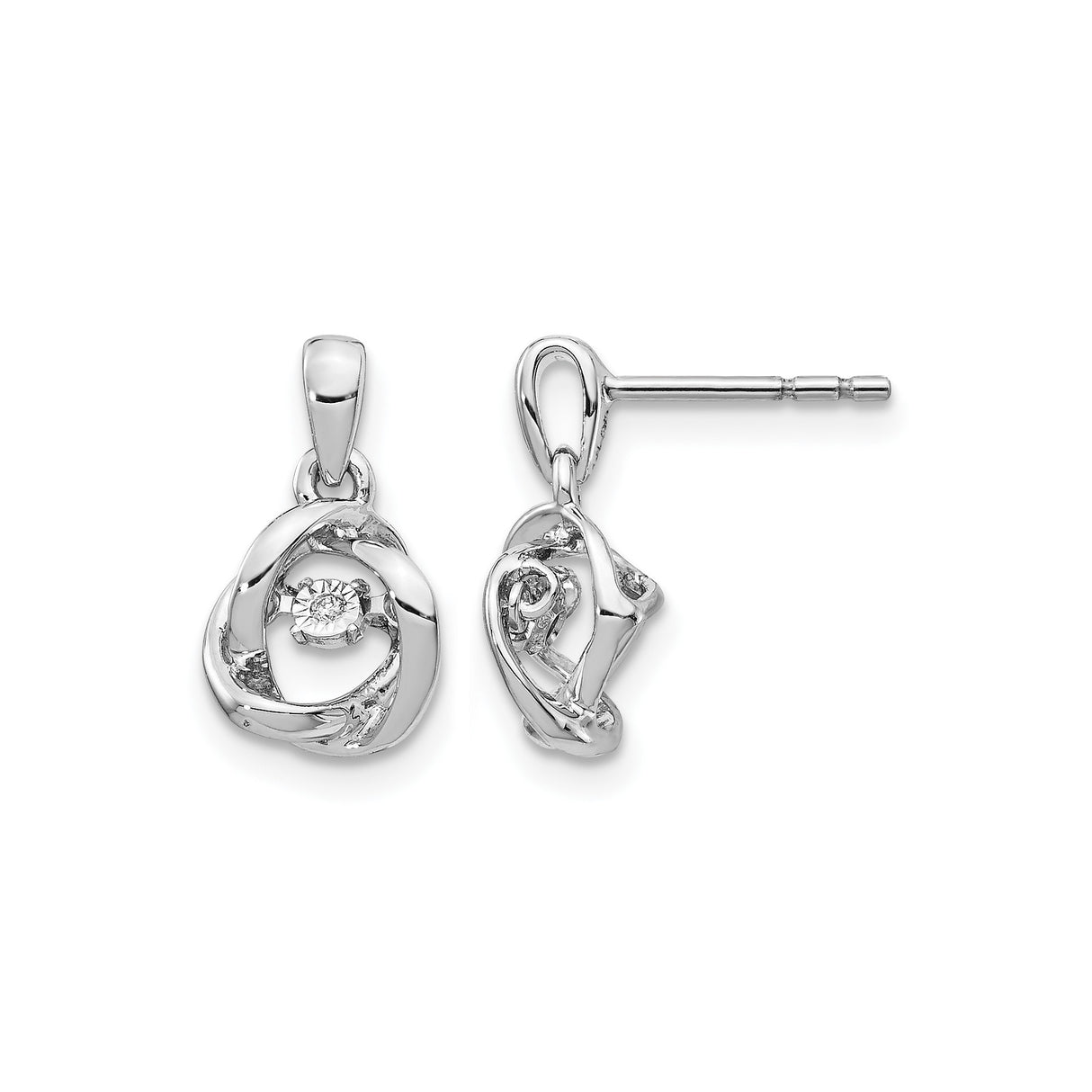 14k White Gold Knot Stud Earrings with Diamond Accent, Twisted Intertwined Design