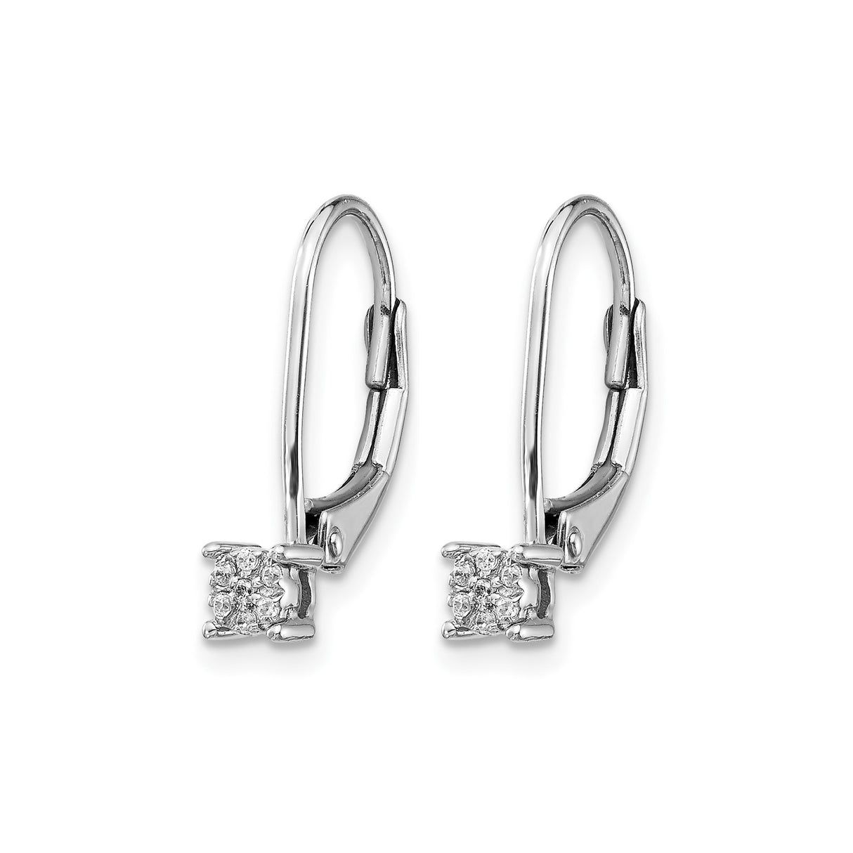 14k White Gold Leverback Earrings with Diamond Cluster Floral Design