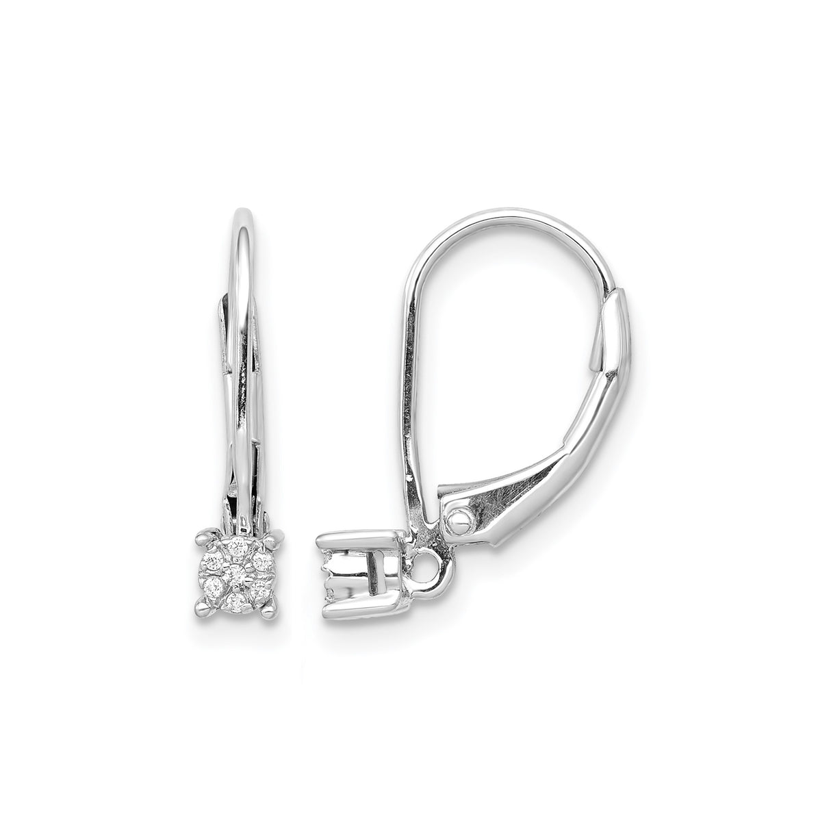 14k White Gold Leverback Earrings with Diamond Cluster Floral Design