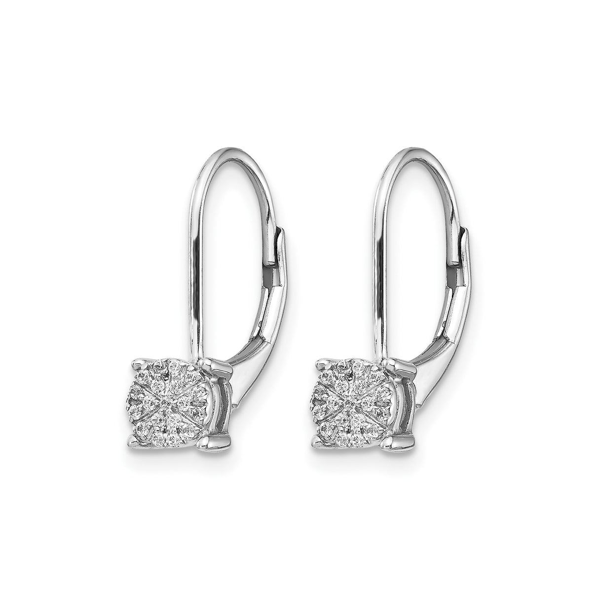 14k White Gold Leverback Earrings with Diamond Cluster Floral Design