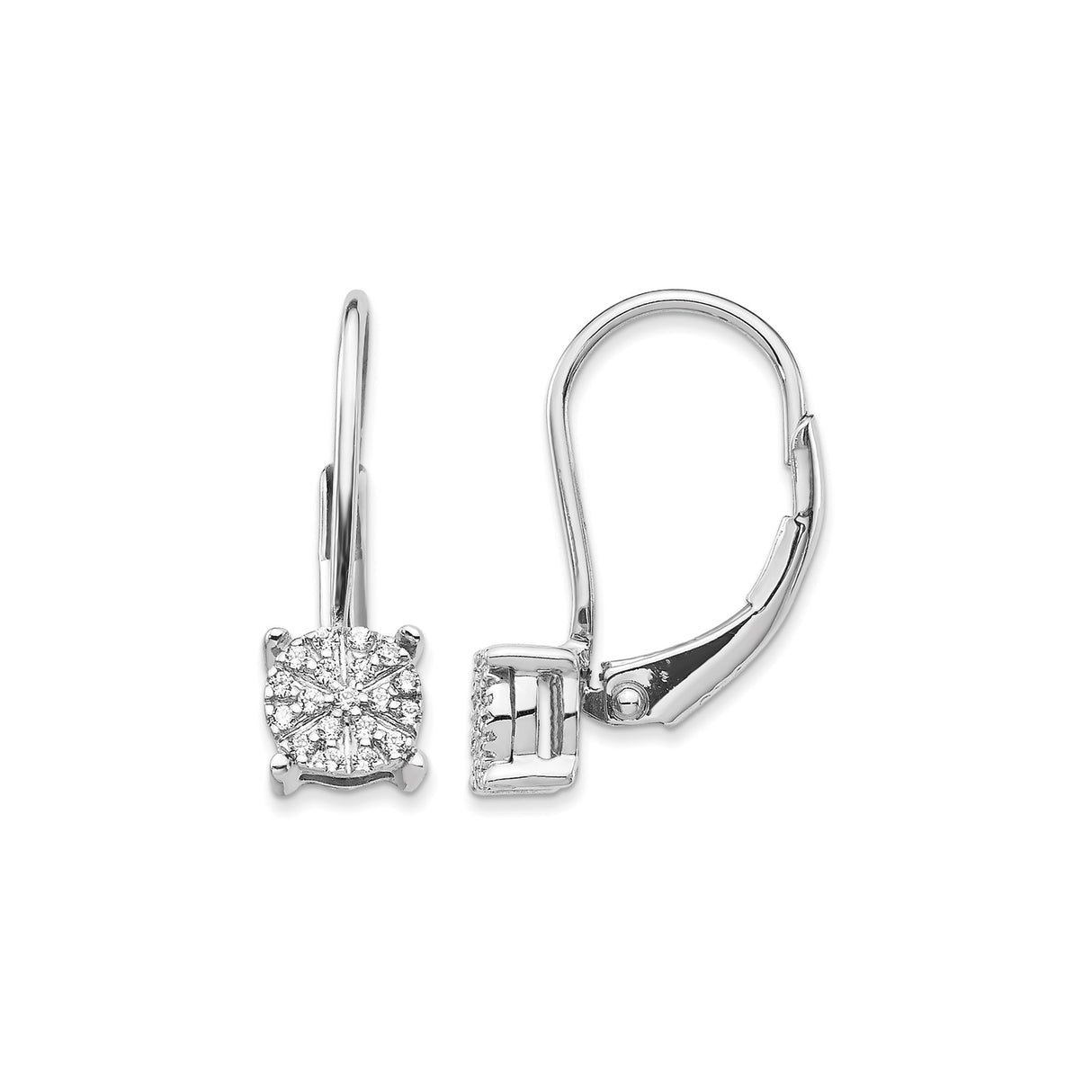 14k White Gold Leverback Earrings with Diamond Cluster Floral Design