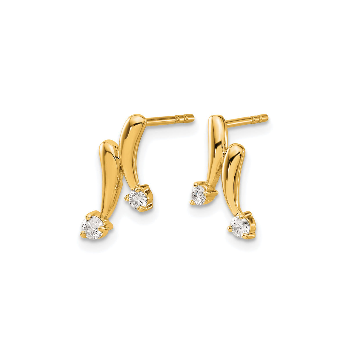 14k Yellow Gold Diamond Stud Earrings, Modern Flowing Design, Minimalist Style