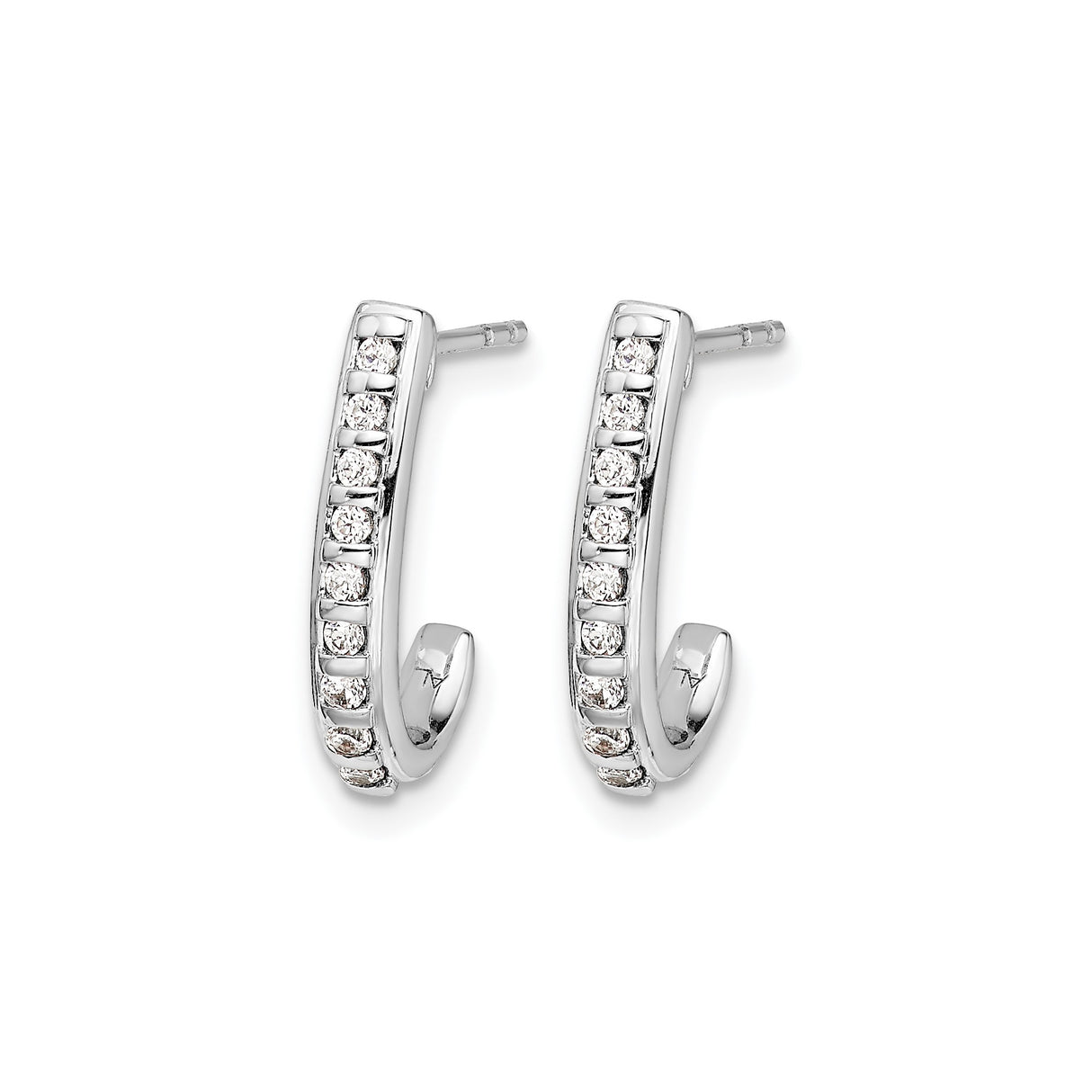 14k White Gold Hoop Earrings with Channel-Set Round Cut Diamonds, Modern Lightweight Design