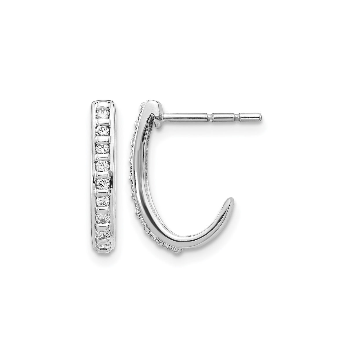 14k White Gold Hoop Earrings with Channel-Set Round Cut Diamonds, Modern Lightweight Design
