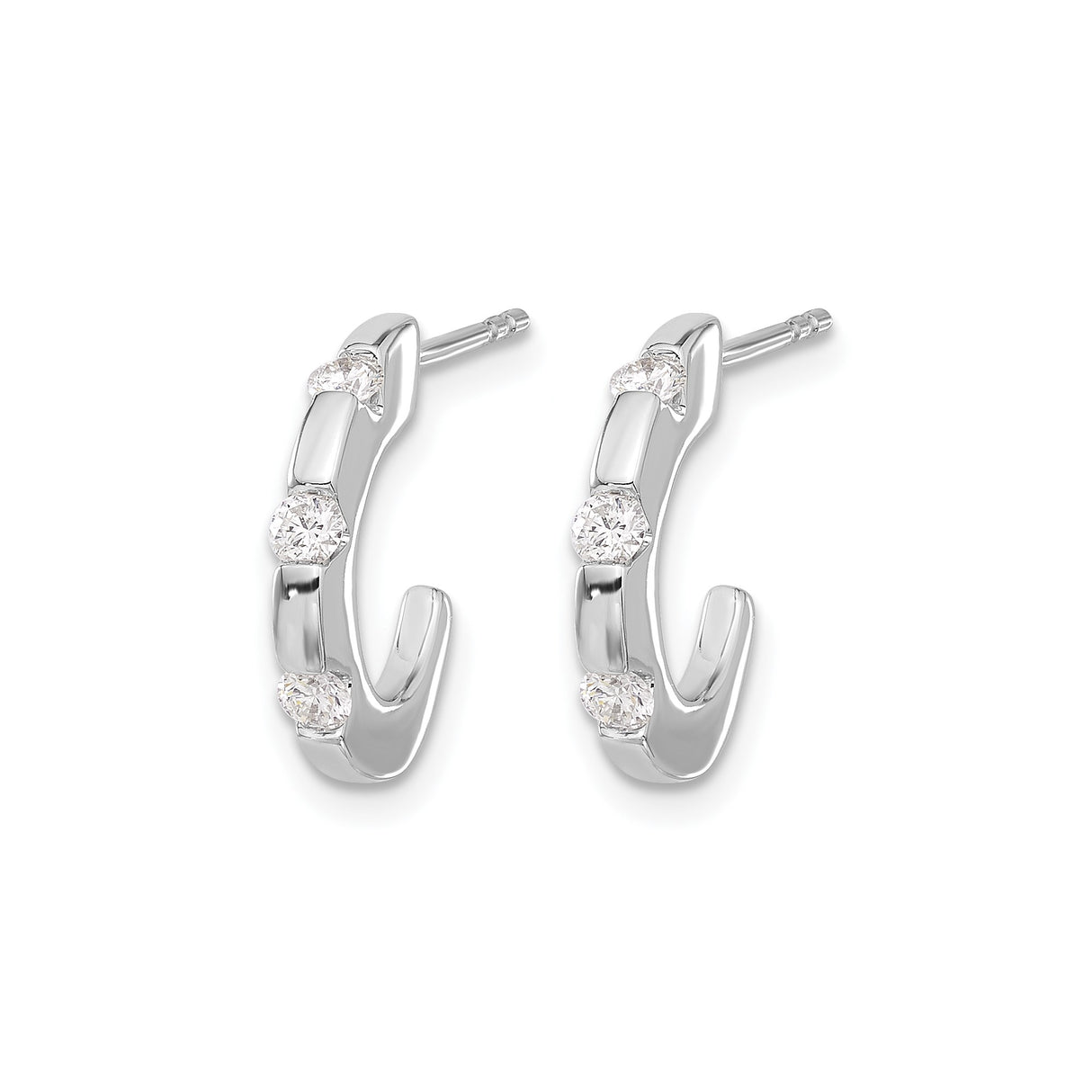 14k White Gold Crescent Moon Hoop Earrings with Diamonds, Modern Minimalist Style