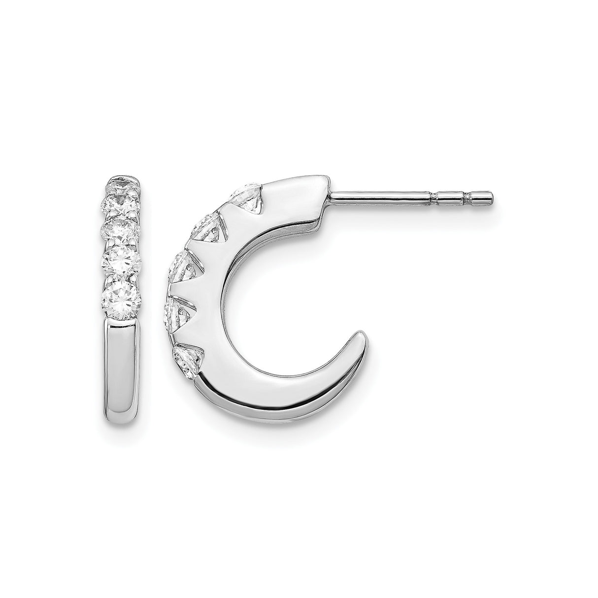 14k White Gold Crescent Hoop Earrings with Cubic Zirconia, Moon Shaped Celestial Design